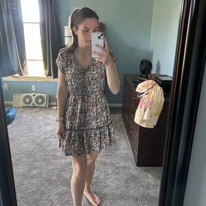 Daytrip Brown Tan Ruffled Tiered Mini Sundress